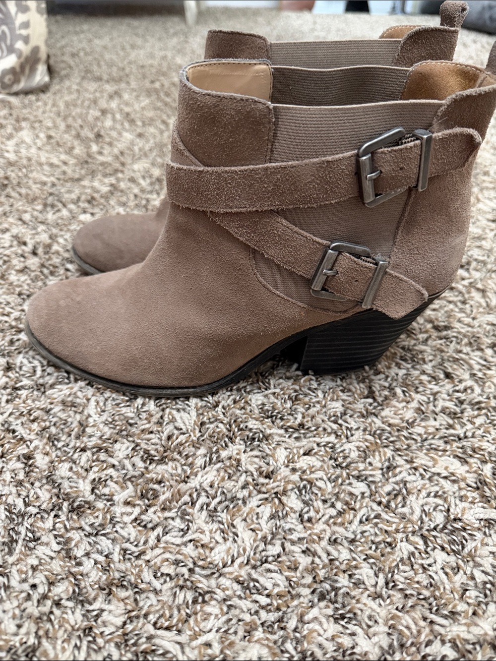 Sole Society Taupe Suede Ankle Booties with Buckle Straps